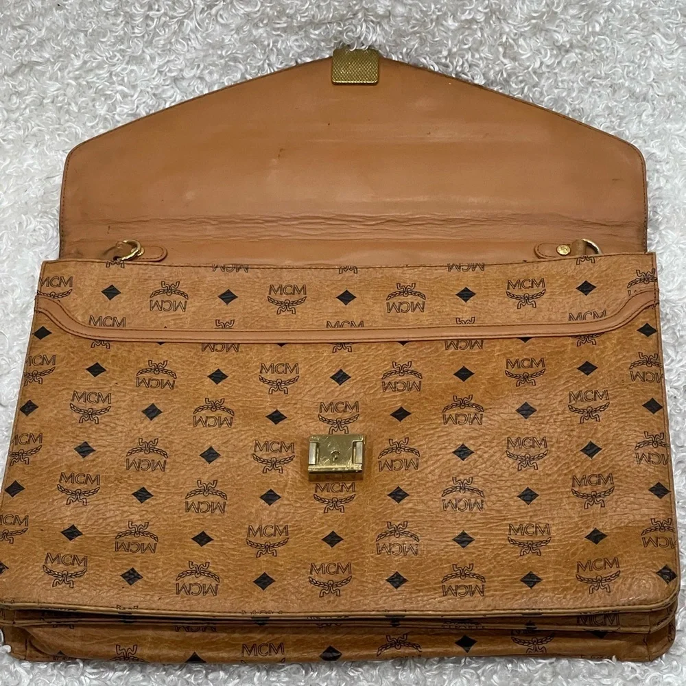 Authentic MCM Logos MONOGRAM LEATHER LAWYER LEGAL BRIEFCASE BUSINESS BAG